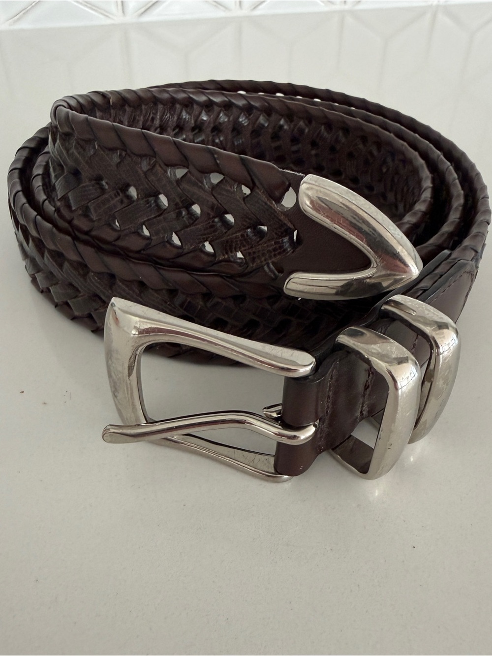 BELT Genuine Leather Brown Woven Braided Adjustable Western Casual Size 44